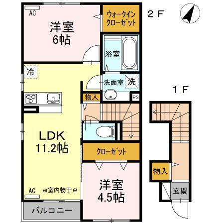 銀河タウン A(2LDK/2階)の間取り写真