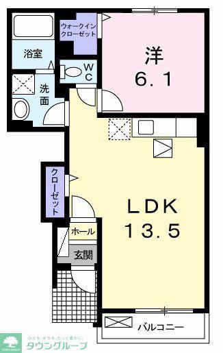パッシィオーネM(1LDK/1階)の間取り写真