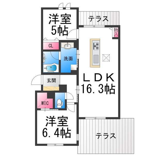 グランステラ鳳(2LDK/1階)の間取り写真