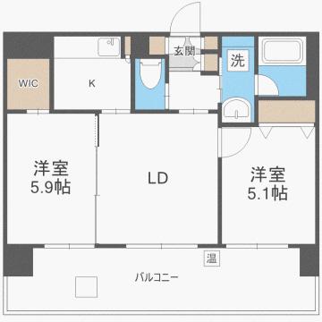 クインテットミナミフクオカ(2LDK/7階)の間取り写真