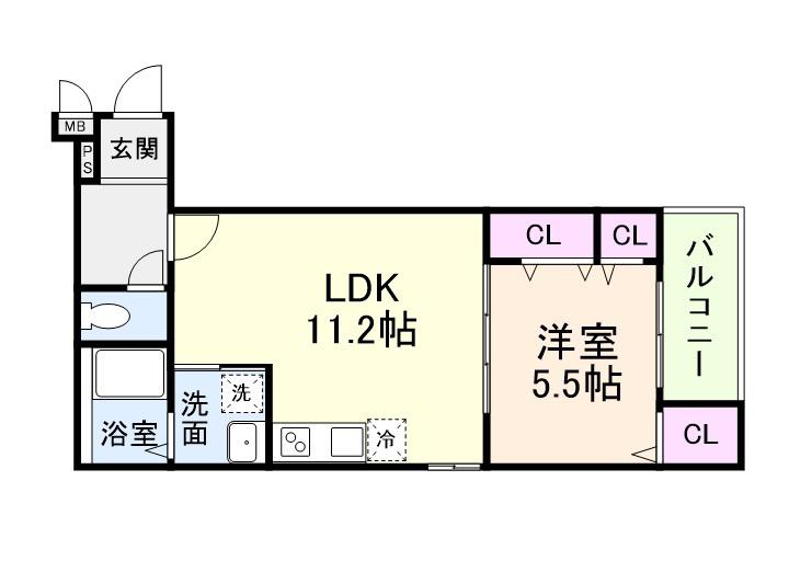 ルアン阿倍野(1LDK/1階)の間取り写真