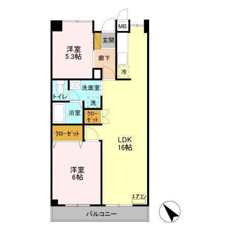 シャインクロコ(2LDK/3階)の間取り写真
