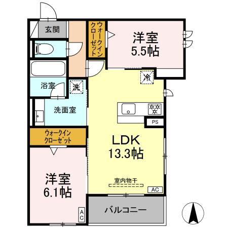 カサ クアルト(2LDK/2階)の間取り写真