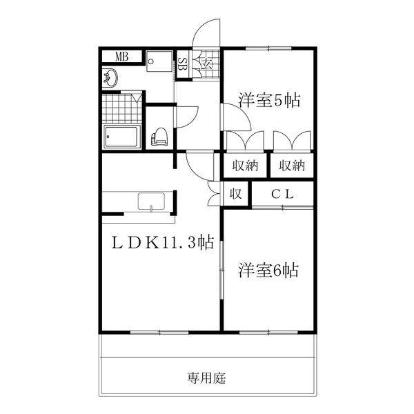 シャングリラ壱番館(2LDK/1階)の間取り写真