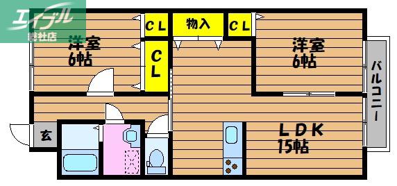 コーポユタカ(2LDK/2階)の間取り写真