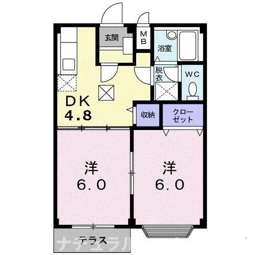 ホワイトルーム飯村D(2DK/1階)の間取り写真