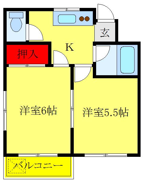 シャトーニコー(2K/2階)の間取り写真