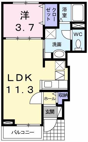 カーネリアンA(1LDK/1階)の間取り写真