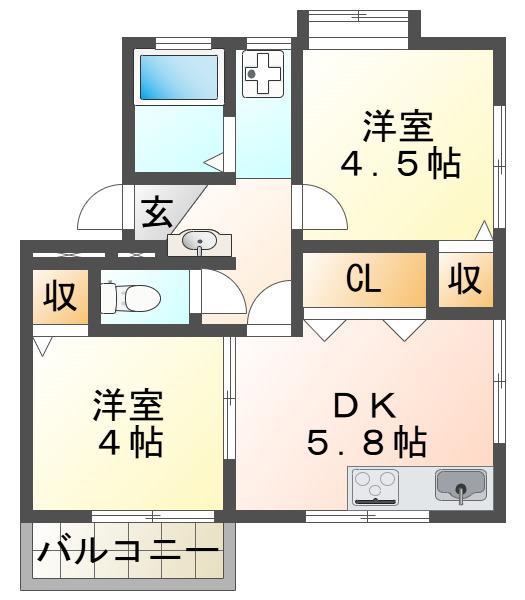 西舞マンション(2DK/2階)の間取り写真