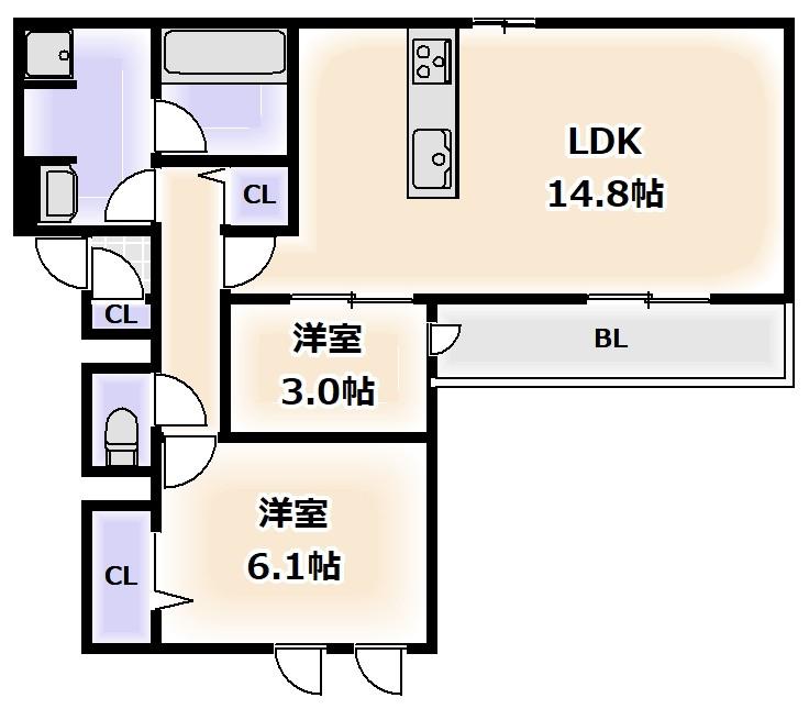 クラシスト苅田ウエスト(2LDK/1階)の間取り写真