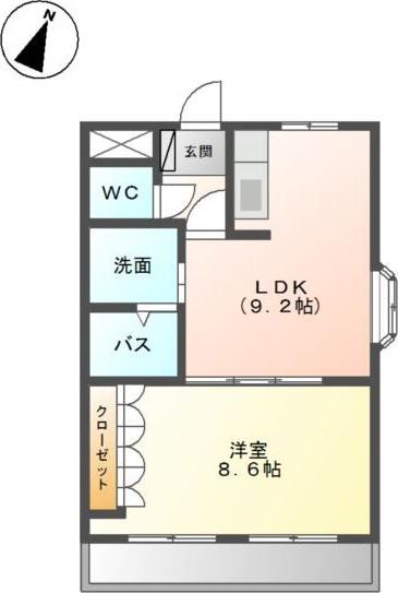 ユースパレスIII(1LDK/2階)の間取り写真