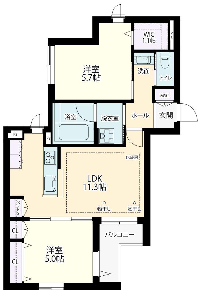 セノーテ南台(2LDK/3階)の間取り写真