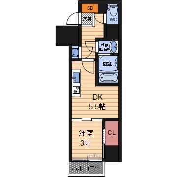 SERENITE本町REFLET(1DK/7階)の間取り写真