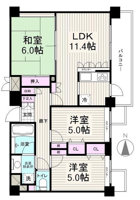 カルム六実(3LDK/5階)の間取り写真