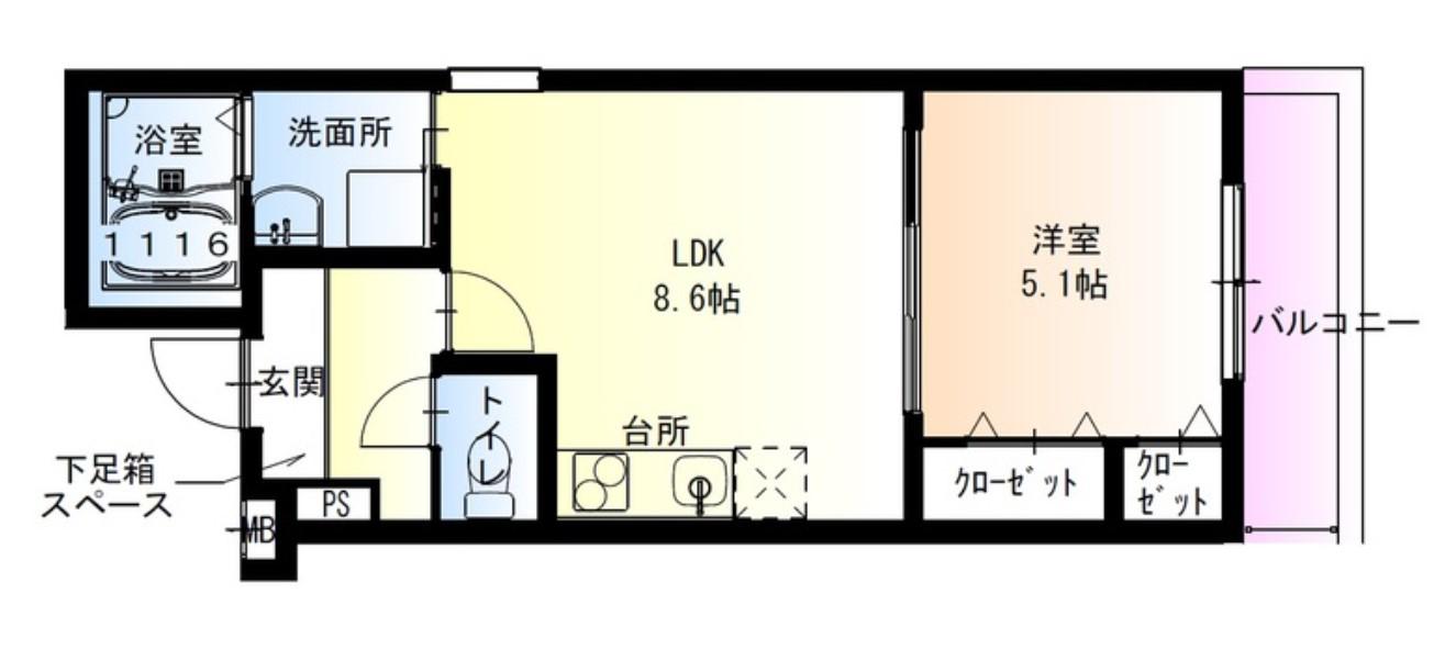 フジパレス弥刀Ⅱ番館(1LDK/3階)の間取り写真
