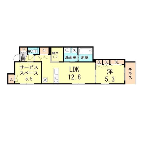 LAZOS MIKAGE(1LDK/1階)の間取り写真