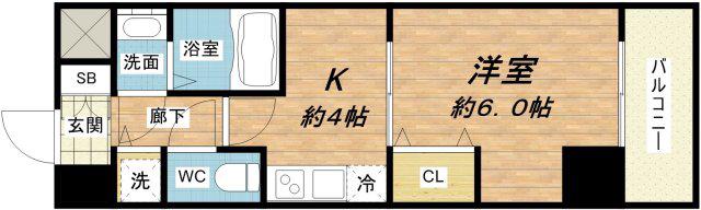フロンティアコート堺筋本町(1K/10階)の間取り写真