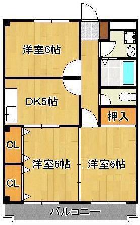 ドミール三ヶ森(3DK/2階)の間取り写真