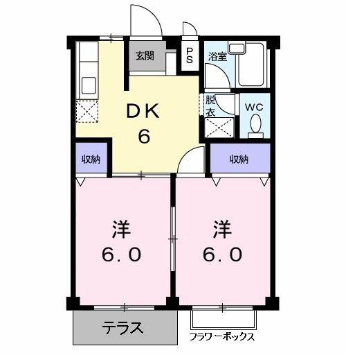 レジデンスタナカB(2DK/1階)の間取り写真