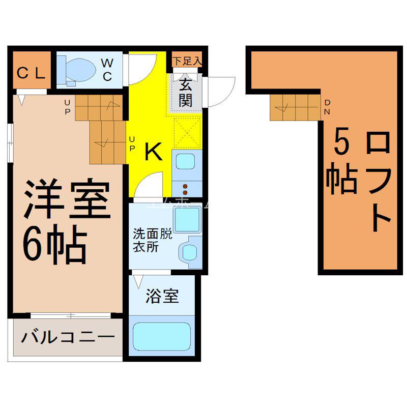アルバーノ北山(1K/1階)の間取り写真