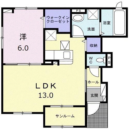 クレール・ファミリア咲(1LDK/1階)の間取り写真