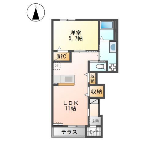 ルフォンII(1LDK/1階)の間取り写真