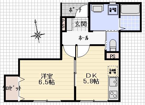 東武伊勢崎線 西新井駅 徒歩10分 2階建 築8年(1DK/1階)の間取り写真
