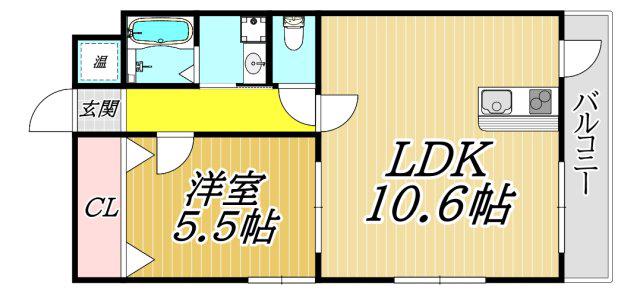 伊丹中央マンション(1DK/6階)の間取り写真