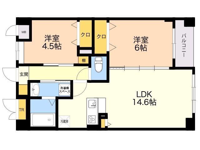 APエルテージ地行(2LDK/1階)の間取り写真