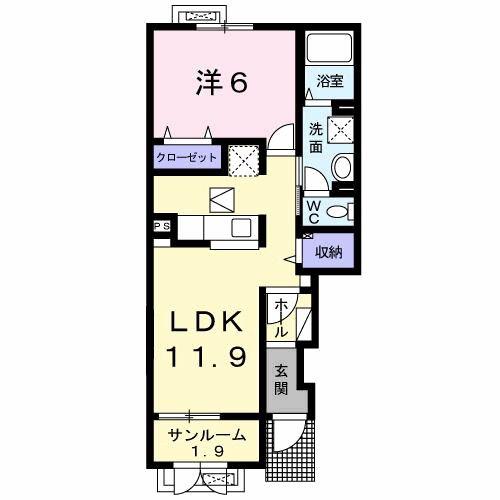 グリーンガーデン中町(1LDK/1階)の間取り写真