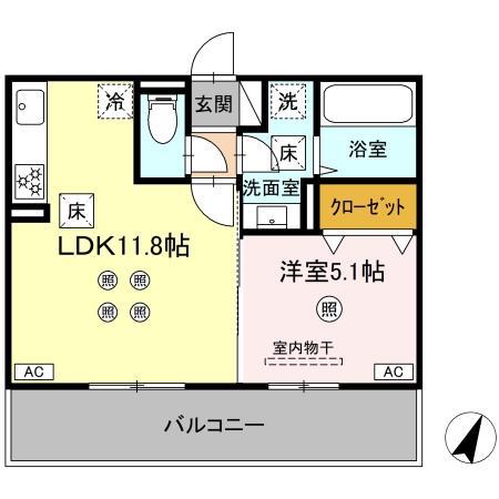 コンフォート武蔵(1LDK/1階)の間取り写真