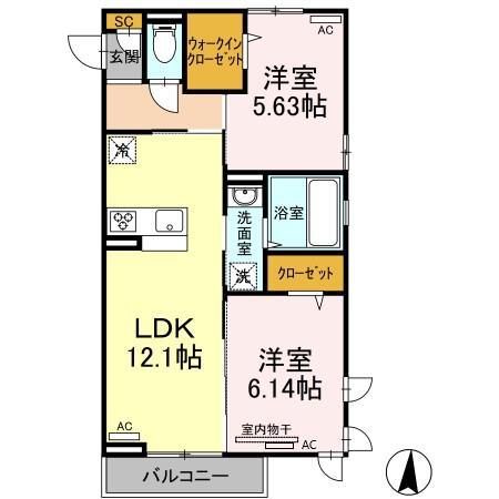 マリアライト(2LDK/3階)の間取り写真