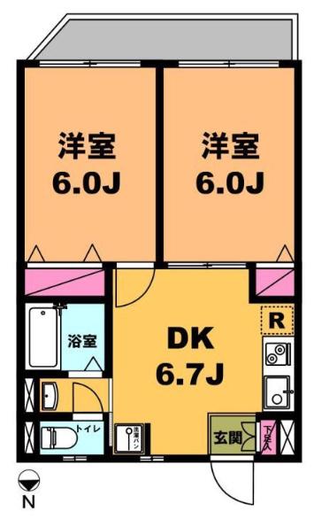 月村マンションNO22(2DK/4階)の間取り写真