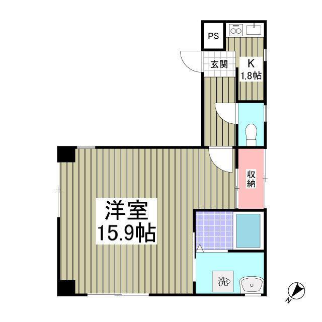 サットンプレイス(1K/2階)の間取り写真
