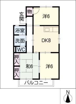 セジュール五ケ丘(3DK/2階)の間取り写真
