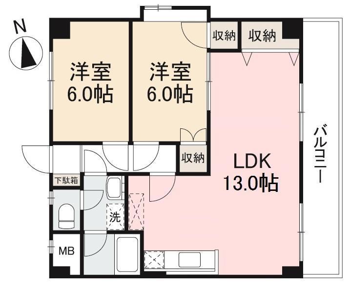 エステート太田II(2LDK/3階)の間取り写真