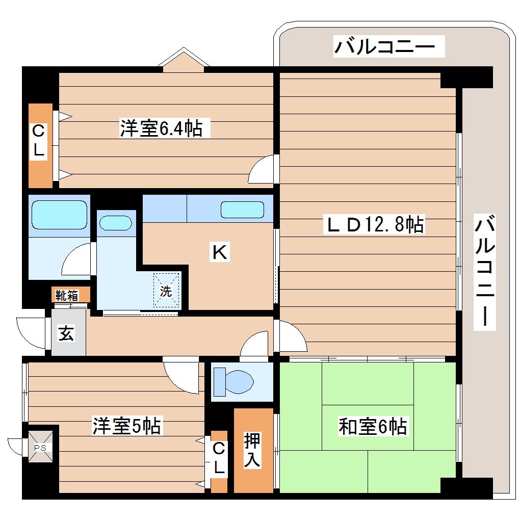 パルシェ越路(3LDK/2階)の間取り写真