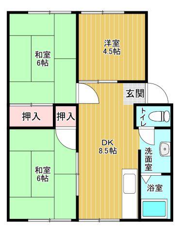 ハイツラポートB棟(3DK/2階)の間取り写真