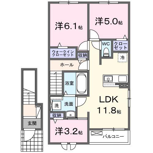 ポミエB(3LDK/2階)の間取り写真