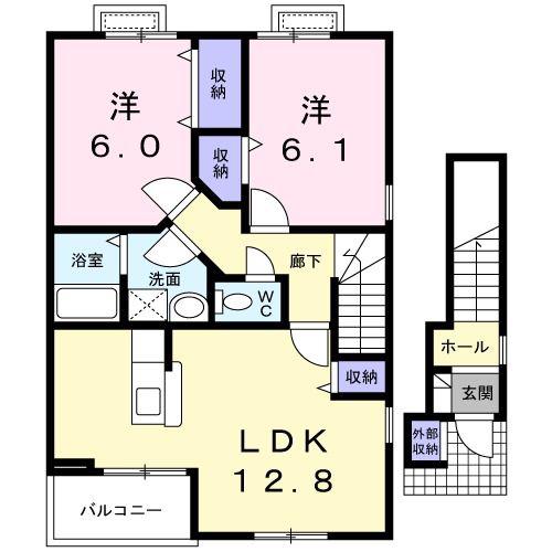エクセレントリヴII(2LDK/2階)の間取り写真