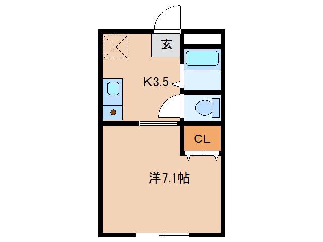 JR山陽本線 藤生駅 徒歩6分 2階建 築29年(1K/2階)の間取り写真