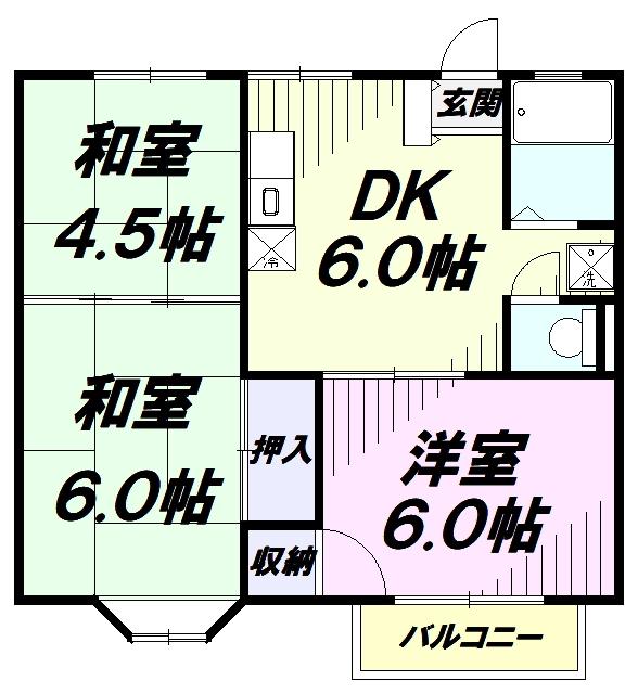 クローカスB(3DK/1階)の間取り写真
