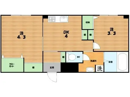 ロードアップ牧野(2DK/2階)の間取り写真