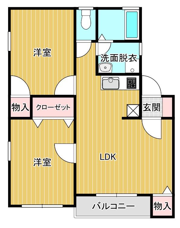 サンパパイアB(2LDK/2階)の間取り写真