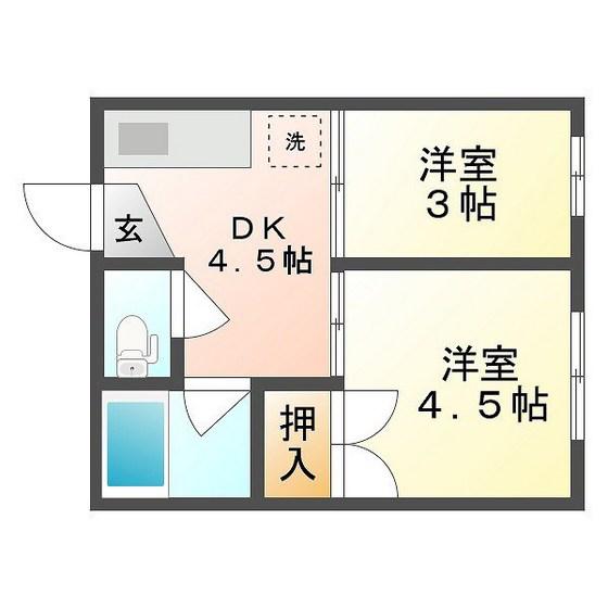 赤木ビル(2DK/2階)の間取り写真