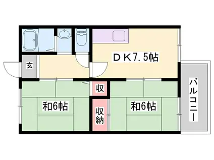 アシーネ加古川B棟(2DK/1階)の間取り写真