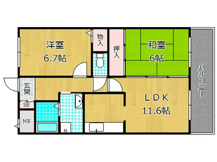 インペリアルコート星田(2LDK/2階)の間取り写真