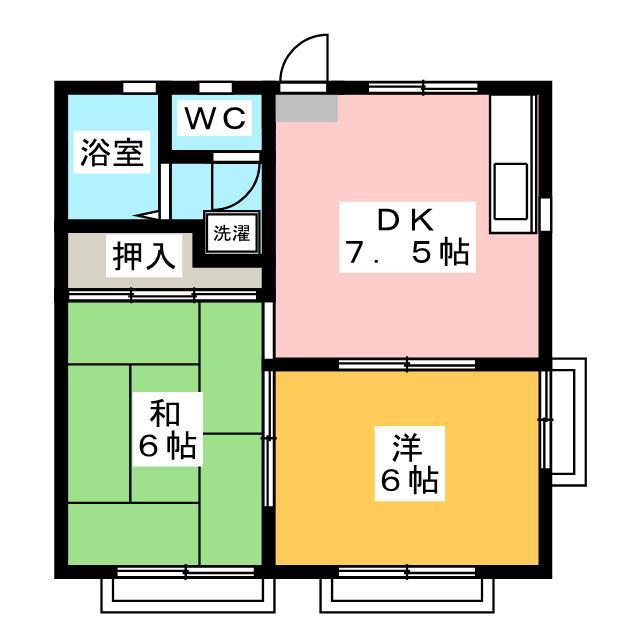 ハイツふじA(2DK/1階)の間取り写真