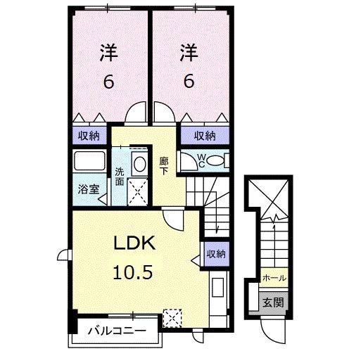 サンライズK3A(2LDK/2階)の間取り写真