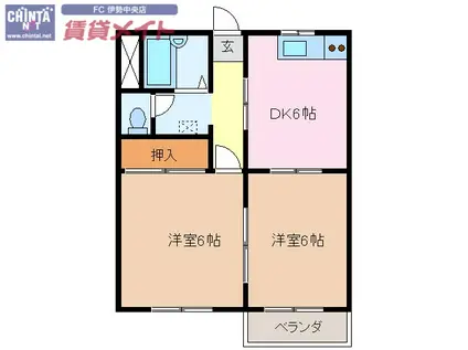 ウッディベル A(2DK/2階)の間取り写真